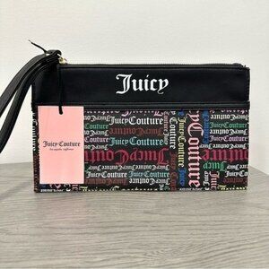 Juicy Couture Shout It Out Large Wristlet Wallet in Black Multi Logo