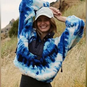 Free People Hit The Slopes Printed Pullover in Ocean Tie Dye Combo