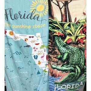 2 Florida beach pool towels gator and state outline