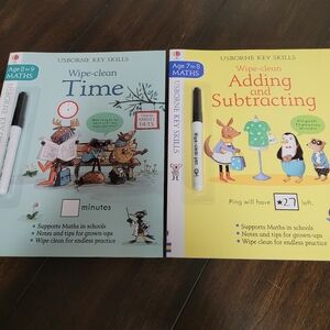 Usborne Adding and Subtracting and Time Wipe Clean books