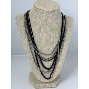 I Am Multi Strand Necklace Silvertone Black Serpentine 22 - 25 inches Long