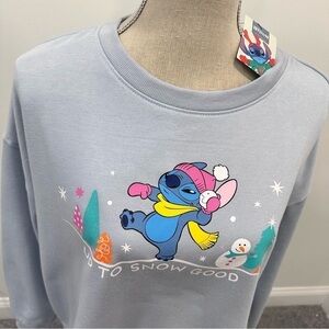 Disney Lilo and Stitch Winter Christmas Print Crewneck Soft Fleece Lined Sweater