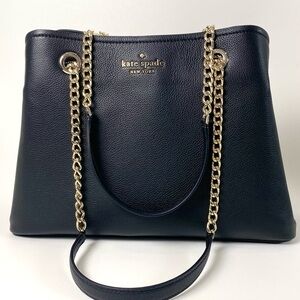 Kate Spade Jordyn Medium Pebbled leather Chain Hand Tote Bag black