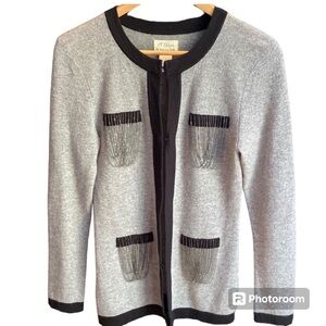 Torn Robby Kobo M Cashmere Gray Black Cardigan Sweater Silver Chain Pocket