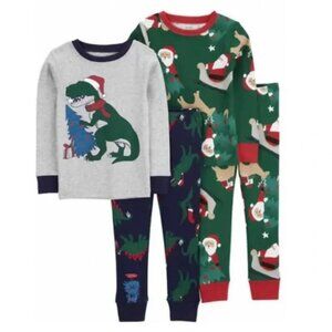 NEW Carter's 4 Piece Cotton Snug Fit Christmas Santa Claus Reindeer Dinosaur Pjs