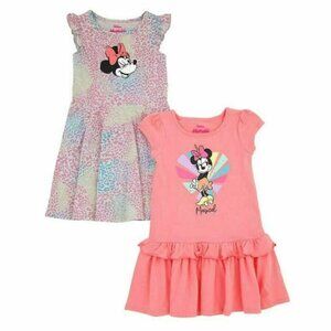 NEW Disney Junior Set of 2 Minnie Mouse Cotton Slip Ruffled Skater Twirl Dress