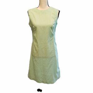 Hand-made  1970's Vintage Light Lime Green Check Dress