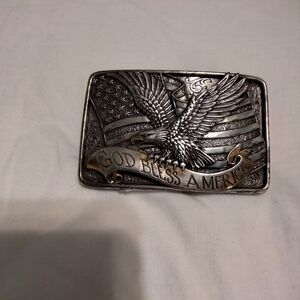 God bless America Belt buckle with American flag and Bald Eagle