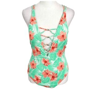 Sexy YMI Swim corset floral one piece swimsuit size small.