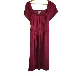 Motherhood Maternity cap sleeve tie  waist dress red burgundy large