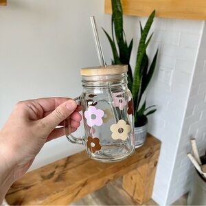 Spring Flower Glass cup with Bamboo Lid