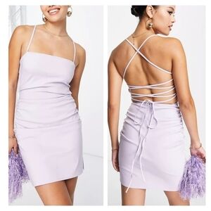 Garage lace  up backless bodycon mini dress lilac purple small