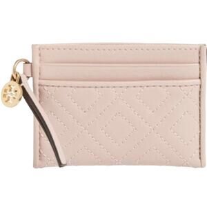 Tory Burch Fleming Slim Card Case Wallet Leather Light Pink Small Logo Mini