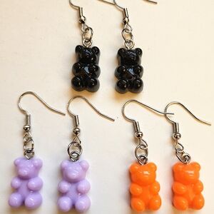 Set of Purple Orange Black Halloween Themed Gummy Bear Earrings