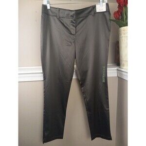 NWT NY AND CO Women Low Rise Slim Satin Mettalic Brown Trousers  Size 12