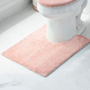 2 Piece Shaggy Plush Washable Bathroom Rug Set Contour Rug Pink