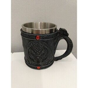 Pacific Giftware Celtic Dual Wing Dragon Chalice Resin Body Stainless Steel Mug