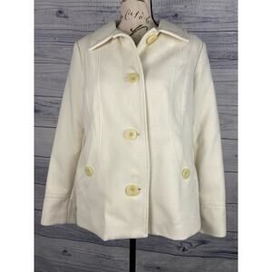 JM Collection Felt Pea Coat Womens Mp White Button Collar Pocket Lined Stretch