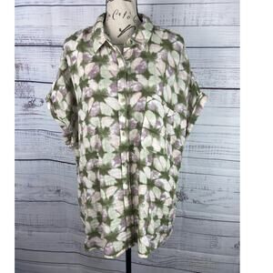 Sonoma Button Front Shirt Womens XXL Gauzy Tie Dye Collar Short Sleeves Cotton