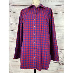 Talbots Button Front Flannel Shirt Womens S Long Sleeve Collared 100% Cotton