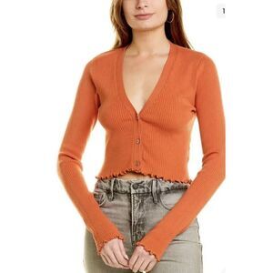 NWT Good American Lettuce Edge Cardigan in Burnt Orange