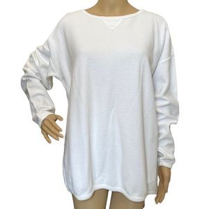 PRAIRIE NATURAL COTTON Ribbed White Cotton Long Sleeve Top M