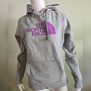 The North Face Grey Gray Purple Logo Hoodie Sweatshirt Hoodie Size Medium