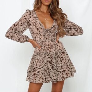 Hello Molly Size M Goodnight Macaroon Plans Tonight Leopard Lace Up Tiered Dress