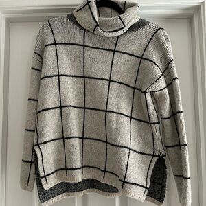 Madewell Windowpane Wool Blend Turtleneck Pullover Sweater