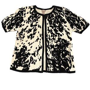 Chico's Women Cardigan Sweater Open Front Short Sleeve Cream Black Pony Print 2