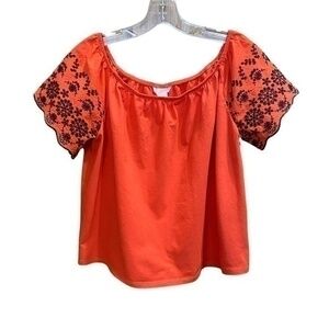 H&M Orange/Black Embroidered Top/Blouse