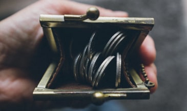 Loose coins in a pouch.