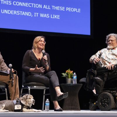 On Sept. 14, anthropology professor Karen Nakamura (left) joined in coversation with the creators of the documentary Crip Camp, Nicole Newnham and Jim LeBrecht, as part of the campus program On the Same Page.