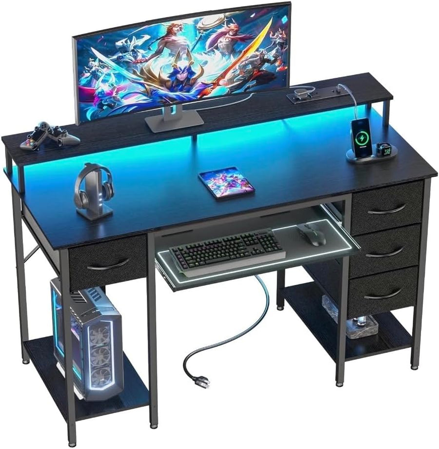 Computer Desk with Drawers and Power Outlets, 55 Inch Gaming Desk - $90