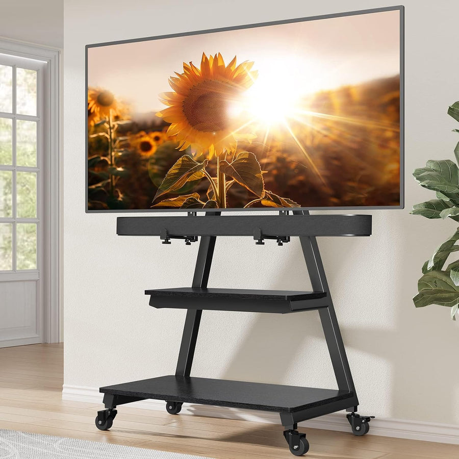 Perlegear Mobile TV Stand with Soundbar Mount, Rolling Floor TV Stand - $120