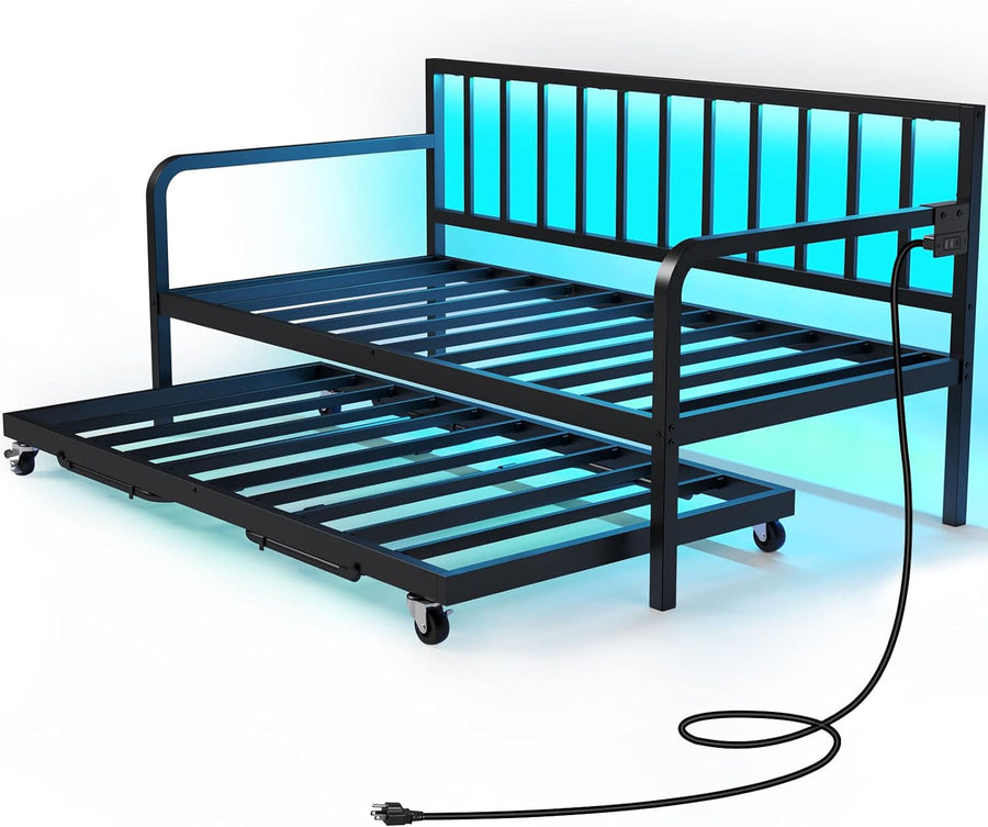 Rolanstar Daybed with Charging Station and LED Lights, Height Adjustable Twin Daybed - $95