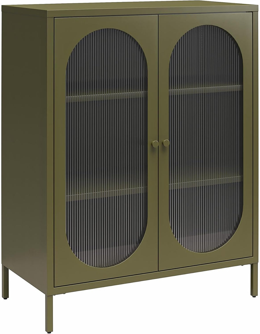 Mr. Kate Luna Short 2-Door Metal Accent Cabinet with Fluted Glass, Olive Green - $145