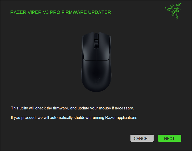 Viper V3 Pro Updater initiation window