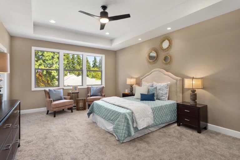 Bedroom in luxury home with brand new carpets