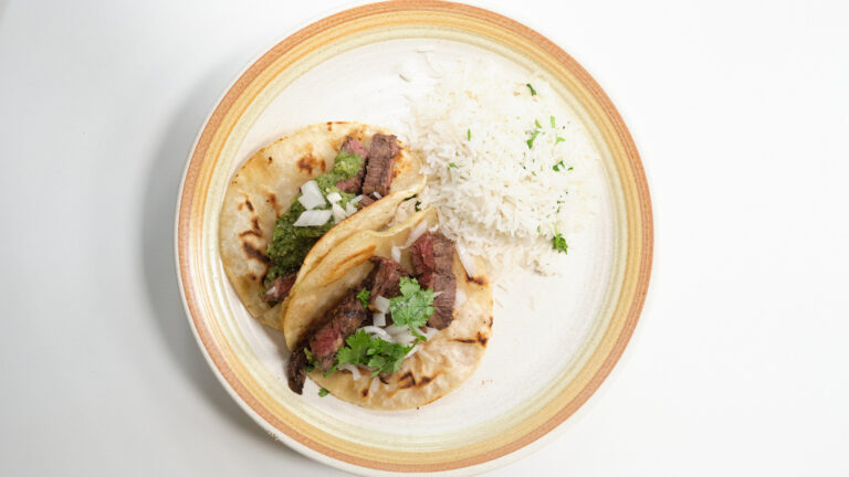 Carne Asada Tacos with Tomato and Tomatillo Salsas