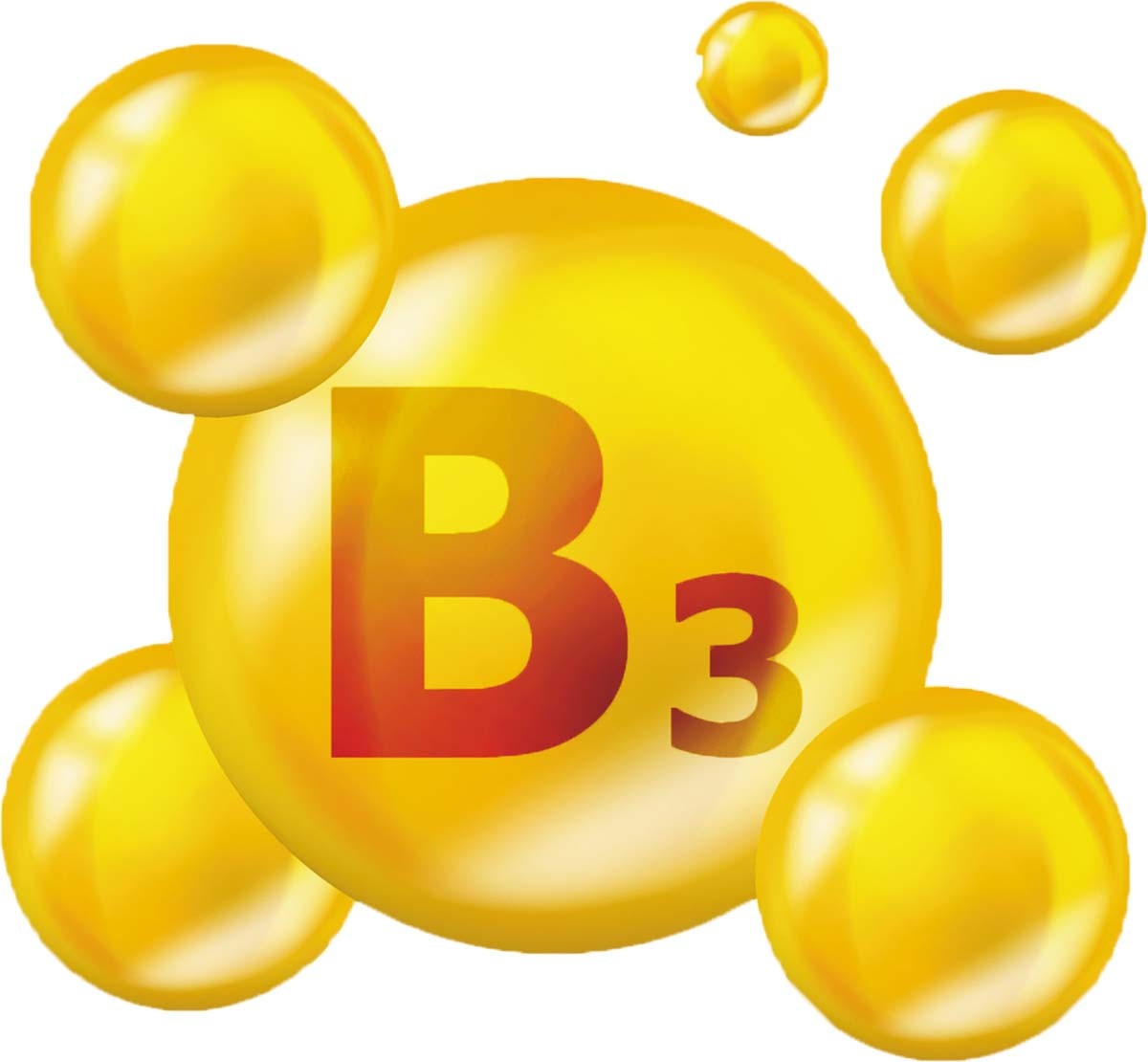 illustration of yellow spheres in a cluster with B3 written on the largest one, in the center