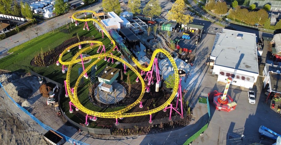 Construction progress on the ThunderVolt launch coaster, as of early June 2024. (PNE)
