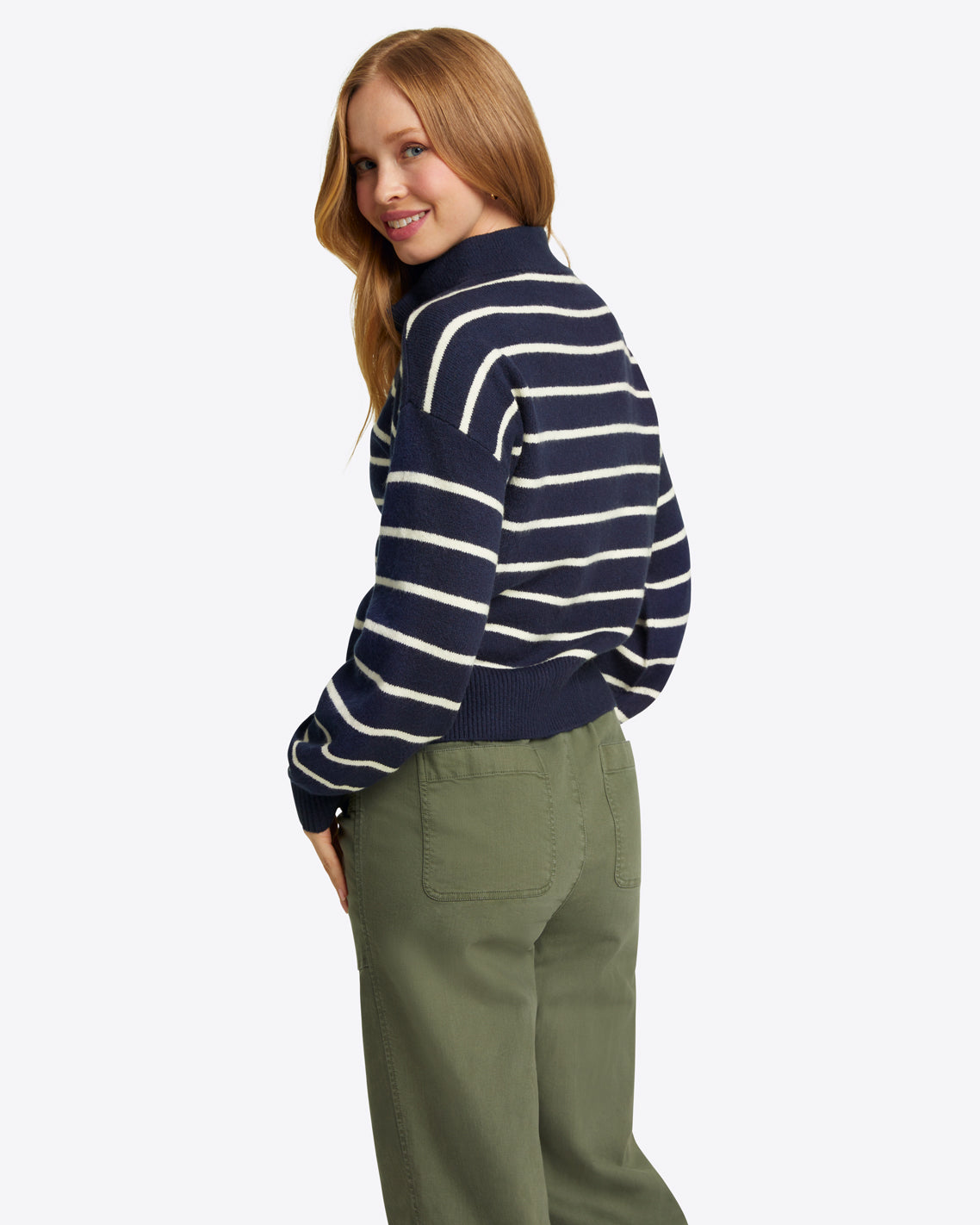 Striped Quarter Zip Sweater in Mariner Stripe