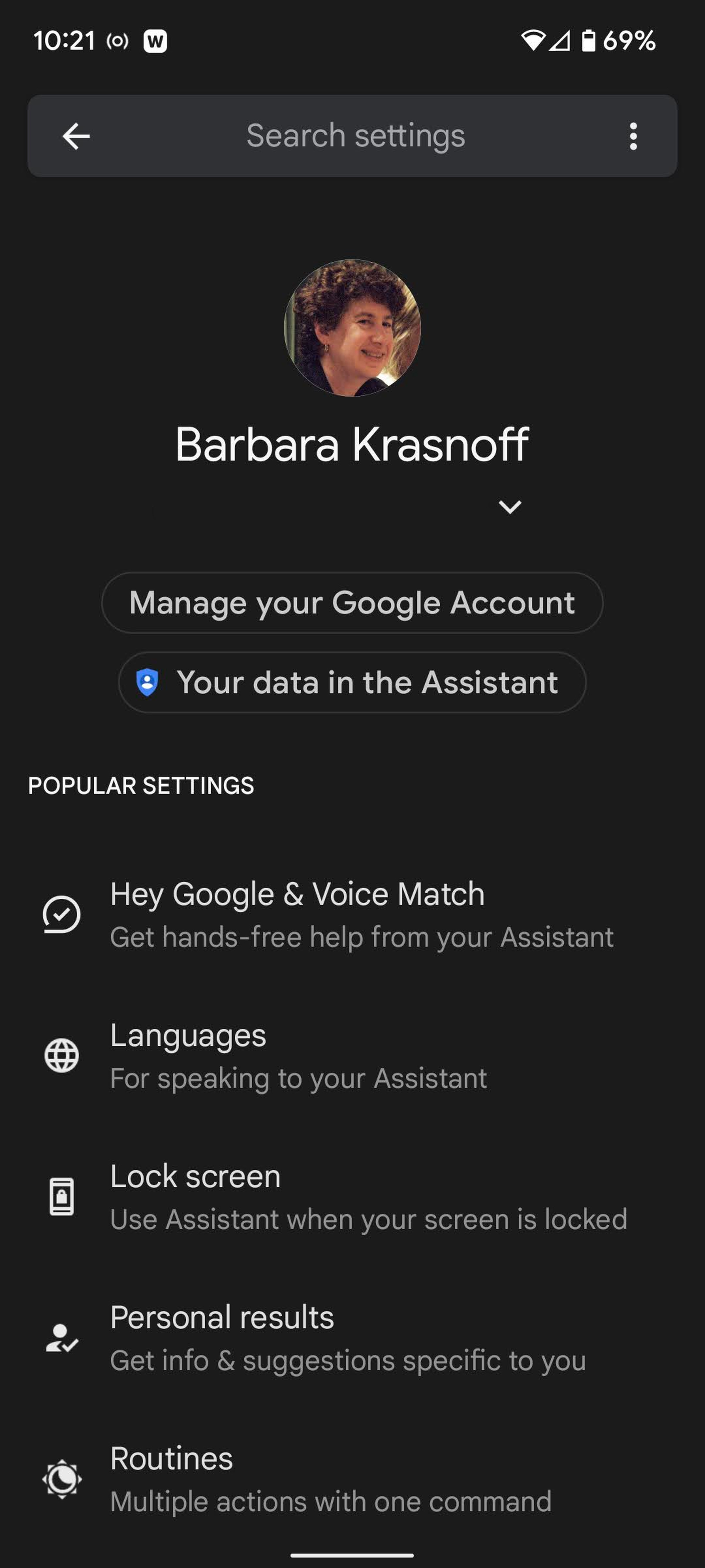 Go to the Google Assistant managing page.