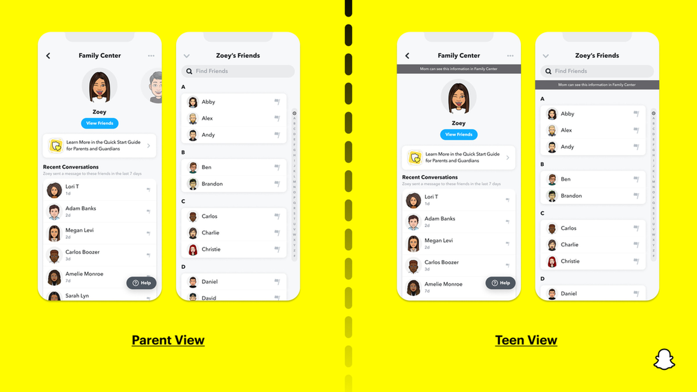 Snapchat’s Family Center allows parents to see who their children are talking to on the app.