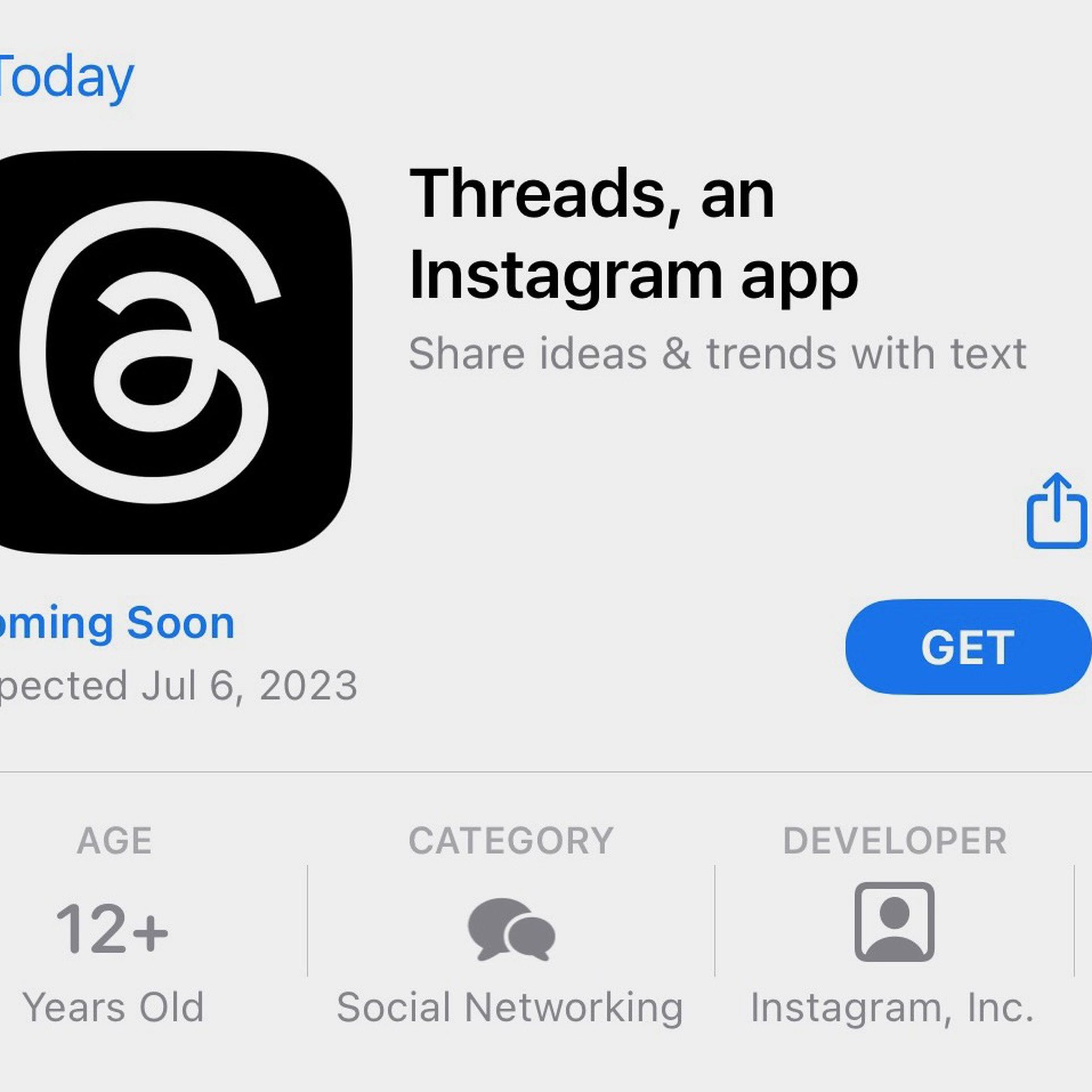 A screenshot of Threads’ App Store listing.