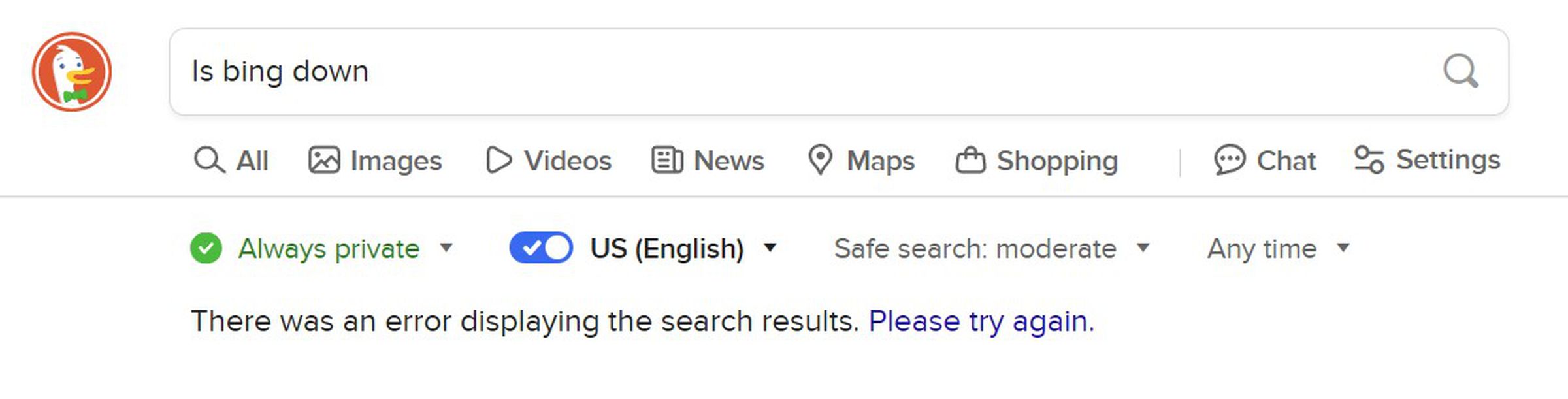 DuckDuckGo displaying a loading error