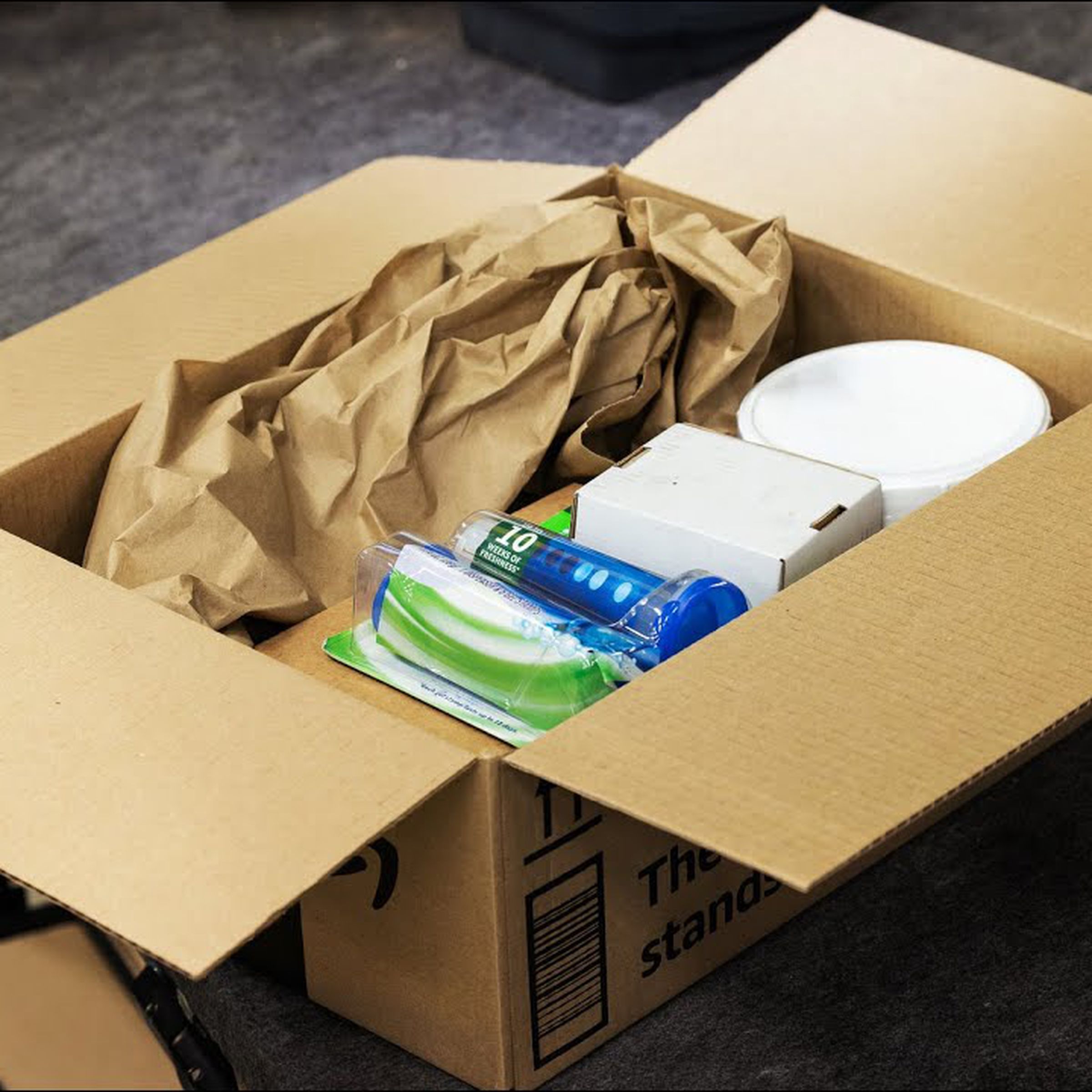 An image showing paper filler inside an Amazon package