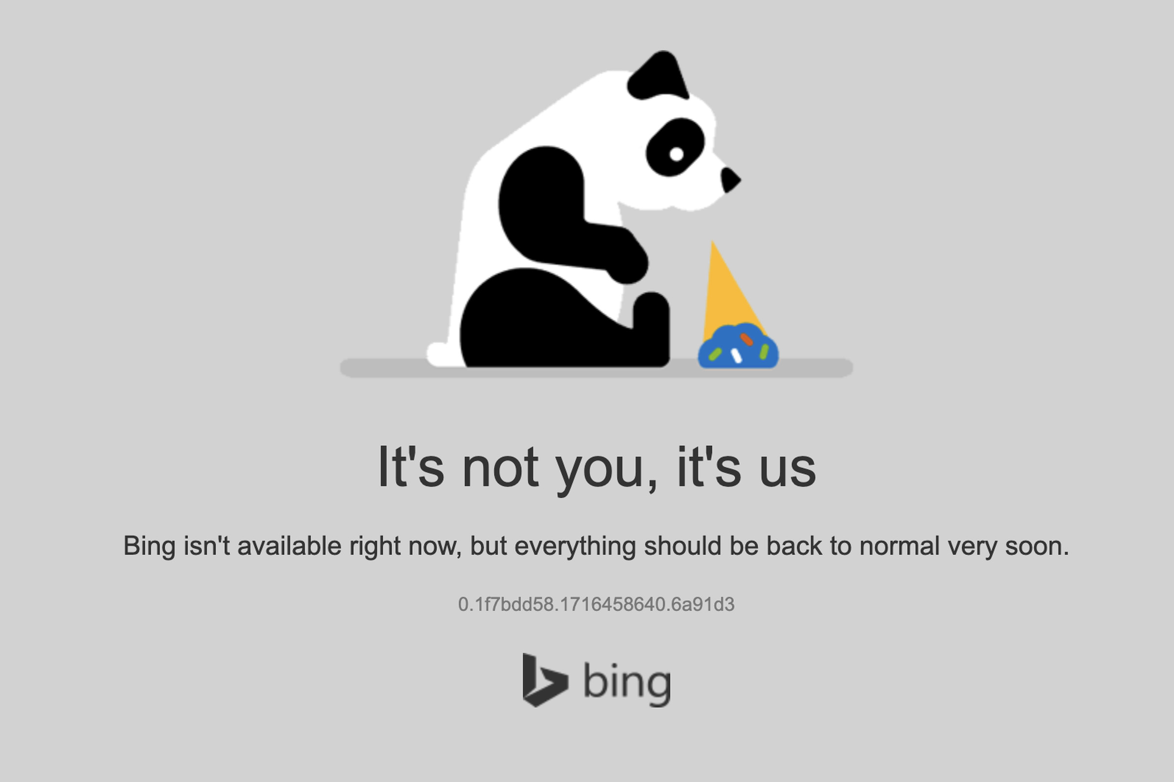 Bing’s error message displaying a sad panda that dropped its icecream.