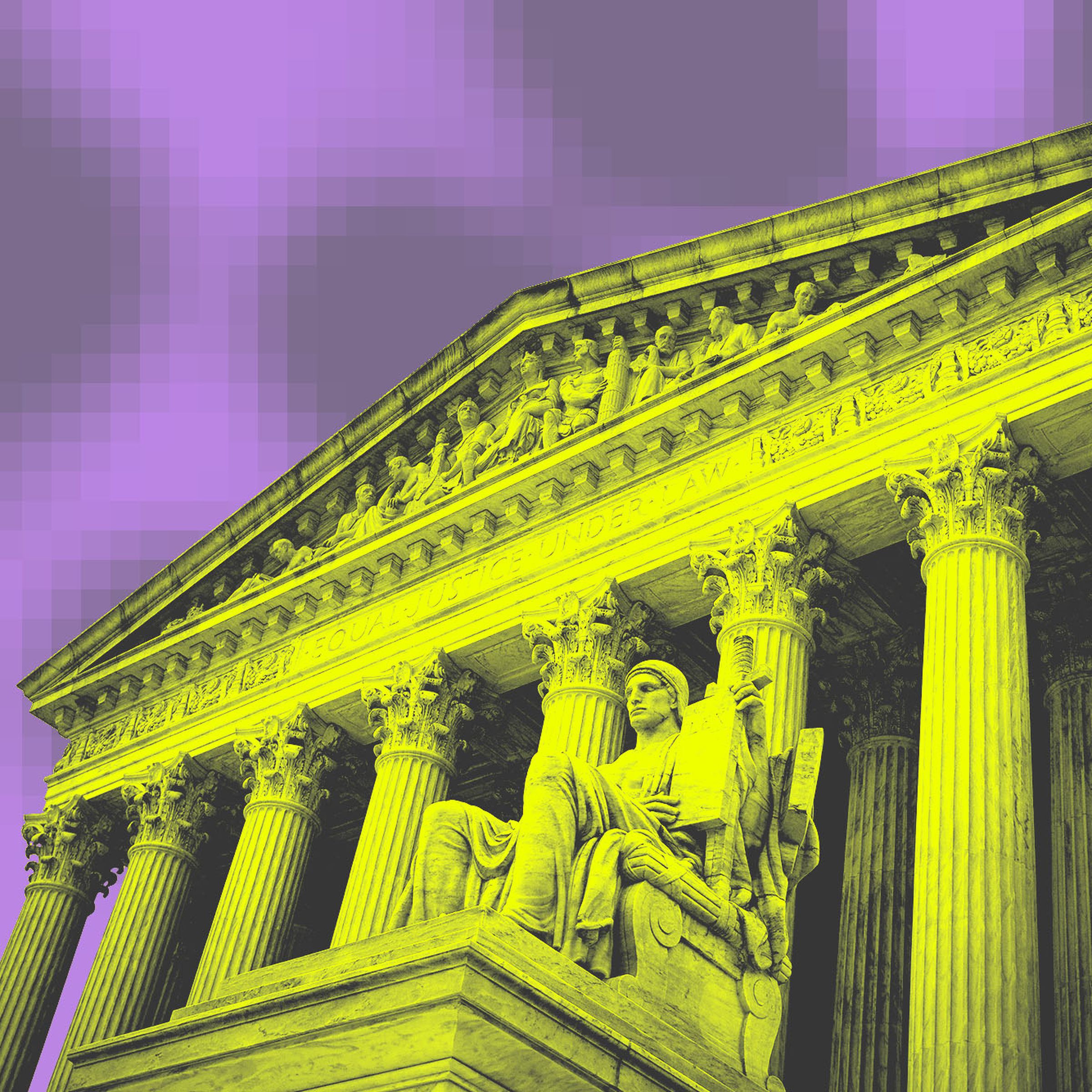 Photo illustration of the Supreme Court building with pixelated sky.